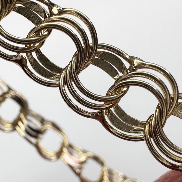 14K yellow gold patent Triple Link charm bracelet starter 7 1/4" x 8.7mm 10.6gm - Picture 4 of 8